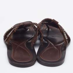 Versace Brown Woven Leather Slide Sandals Size 42