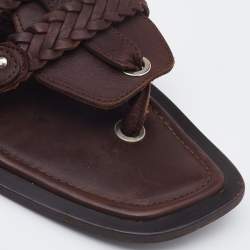 Versace Brown Woven Leather Slide Sandals Size 42
