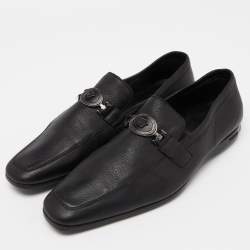 Versace Black Leather Medusa Buckle Slip On Loafers Size 46