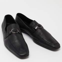 Versace Black Leather Medusa Buckle Slip On Loafers Size 46