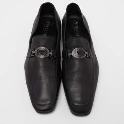 Versace Black Leather Medusa Buckle Slip On Loafers Size 46
