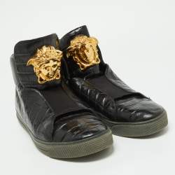 Versace Black Croc Embossed Leather Palazzo Medusa High Top Sneakers Size  44 
