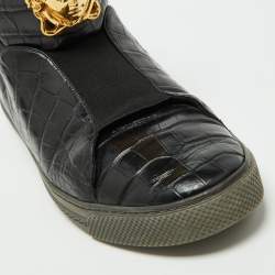 Versace Black Croc Embossed Leather Palazzo Medusa High Top Sneakers Size  44 