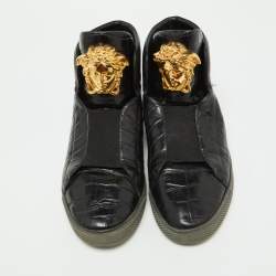 Versace Black Croc Embossed Leather Palazzo Medusa High Top Sneakers Size  44 