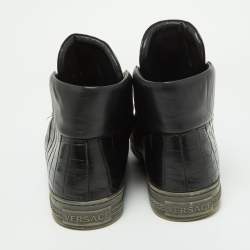 Versace Black Croc Embossed Leather Palazzo Medusa High Top Sneakers Size  44 