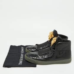 Versace Black Croc Embossed Leather Palazzo Medusa High Top Sneakers Size  44 