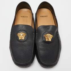 Versace Black Leather Medusa Low Top Loafers Size 43