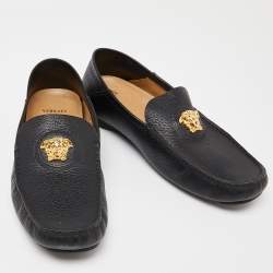 Versace Black Leather Medusa Low Top Loafers Size 43