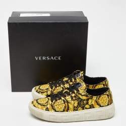 Versace Yellow/Black Canvas Greca Barocco Low Top Sneakers Size 43