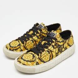 Versace Yellow/Black Canvas Greca Barocco Low Top Sneakers Size 43