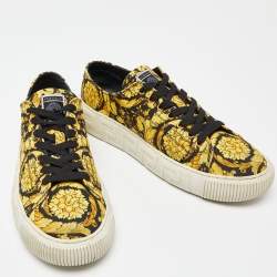 Versace Yellow/Black Canvas Greca Barocco Low Top Sneakers Size 43