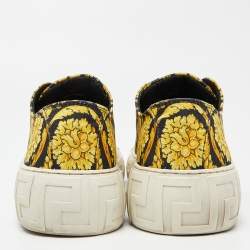 Versace Yellow/Black Canvas Greca Barocco Low Top Sneakers Size 43