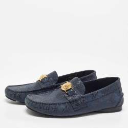 Versace Blue Lizard Embossed Leather Medusa Slip On Loafers Size 43