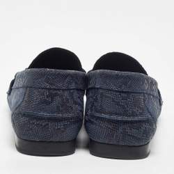 Versace Blue Lizard Embossed Leather Medusa Slip On Loafers Size 43