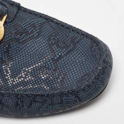 Versace Blue Lizard Embossed Leather Medusa Slip On Loafers Size 43