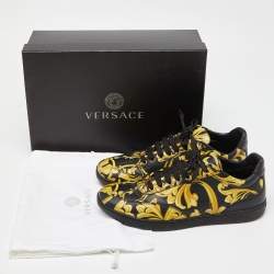 Versace Yellow/Black/Yellow Greca Barocco Low Top Sneakers Size 43