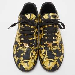 Versace Yellow/Black/Yellow Greca Barocco Low Top Sneakers Size 43