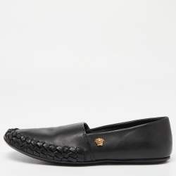 Versace Black Leather Medusa Slip on Loafers Size 42