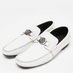Versace White Leather Medusa Detail Slip On Loafers Size 43