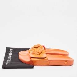 Versace Orange Patent Leather Medusa Flat Slides Size 41
