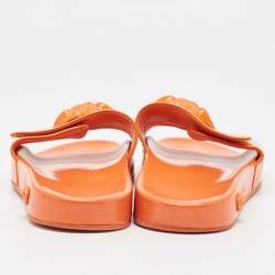 Versace Orange Patent Leather Medusa Flat Slides Size 41