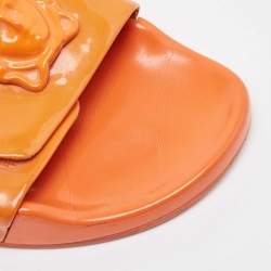 Versace Orange Patent Leather Medusa Flat Slides Size 41