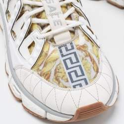 Versace White/Yellow Leather and Fabrice Low Top Sneakers Size 46