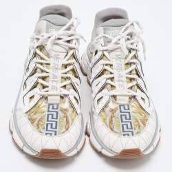 Versace White/Yellow Leather and Fabrice Low Top Sneakers Size 46