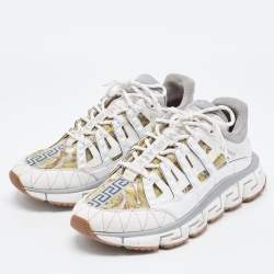 Versace White/Yellow Leather and Fabrice Low Top Sneakers Size 46