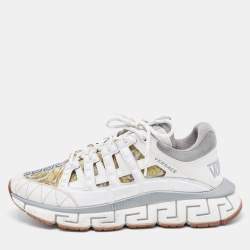 Versace White/Yellow Leather and Fabrice Low Top Sneakers Size 46