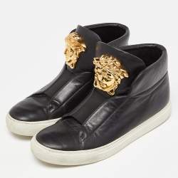 مملوكة مسبقًا Versace Black Leather Medusa High Top Sneakers Size 40