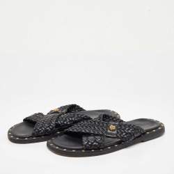 Versace Black Studded Woven Leather Medusa Slide Sandals Size 42