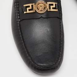 Versace Black Leather Medusa Slip On Loafers Size 44