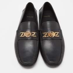 Versace Black Leather Medusa Slip On Loafers Size 44