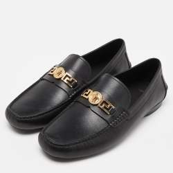 Versace Black Leather Medusa Slip On Loafers Size 44