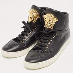 versace Black Leather Medusa High Top Sneakers Size 43