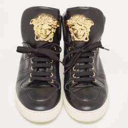 versace Black Leather Medusa High Top Sneakers Size 43
