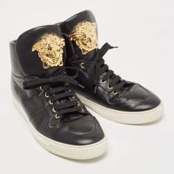 versace Black Leather Medusa High Top Sneakers Size 43