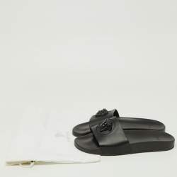 Versace Black Leather Medusa Flat Slide Sandals Size 43