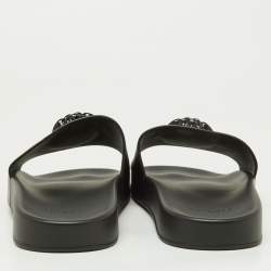 Versace Black Leather Medusa Flat Slide Sandals Size 43