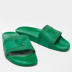 Versace Green Rubber Flat Slides Size 43