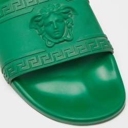 Versace Green Rubber Flat Slides Size 43