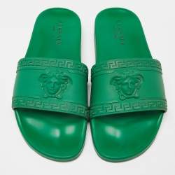 Versace Green Rubber Flat Slides Size 43