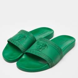 Versace Green Rubber Flat Slides Size 43