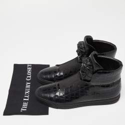 Pre Owned Versace Black Croc Embossed Leather Palazzo Medusa High Top Sneakers Size 43