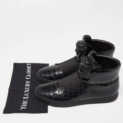 Versace Black Croc Embossed Leather Palazzo Medusa High Top Sneakers Size 43