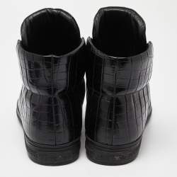 Pre Owned Versace Black Croc Embossed Leather Palazzo Medusa High Top Sneakers Size 43