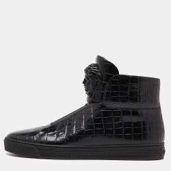 Versace Black Croc Embossed Leather Palazzo Medusa High Top Sneakers Size 43