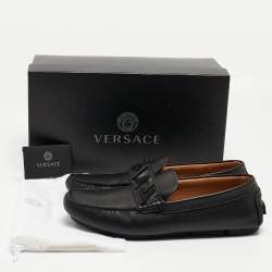 Versace Black Leather Medusa Slip On  Loafers Size 44