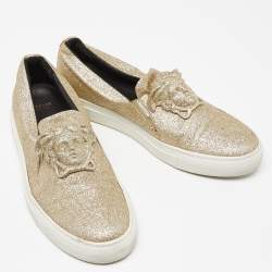 Versace Gold Glitter Palazzo Medusa Slip On Sneakers Size 41
